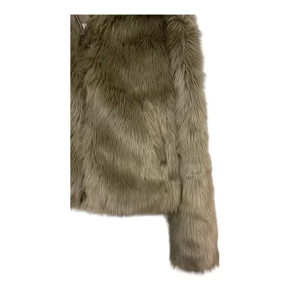 Revolve Ena Pelly Willow Faux Fur Cropped Jacket Zip Up Long Sleeve Taupe Size 2